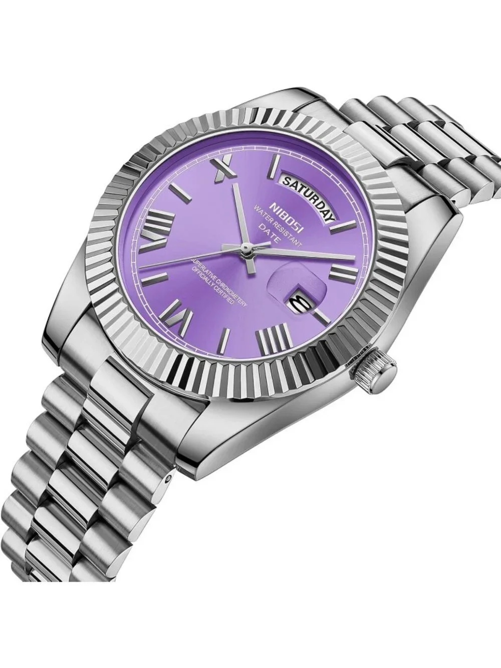 Nibosi Mens Silver Purple Analog Quartz Stainless Waterproof Desiger Wrist Watch